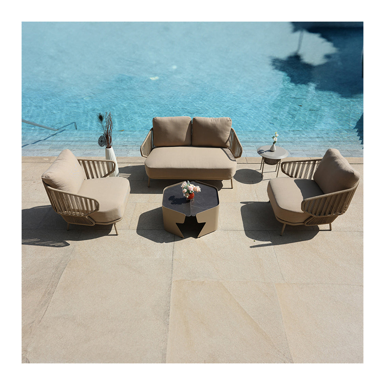 AJUNION Luxury Aluminum Frame Outdoor Furniture UV Resistant Weave Rope Armchair Garden Chair Patio Furniture Sofa Set