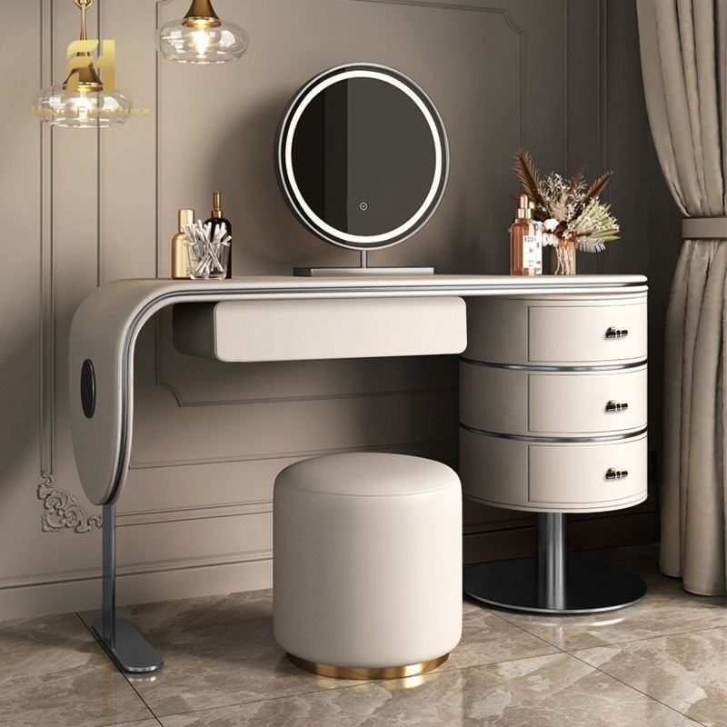 Custom Light Luxury Bedroom Furniture High Quality Wooden Dressing Table Set Smart LED Makeup Mirror Vanity Table With Drawers