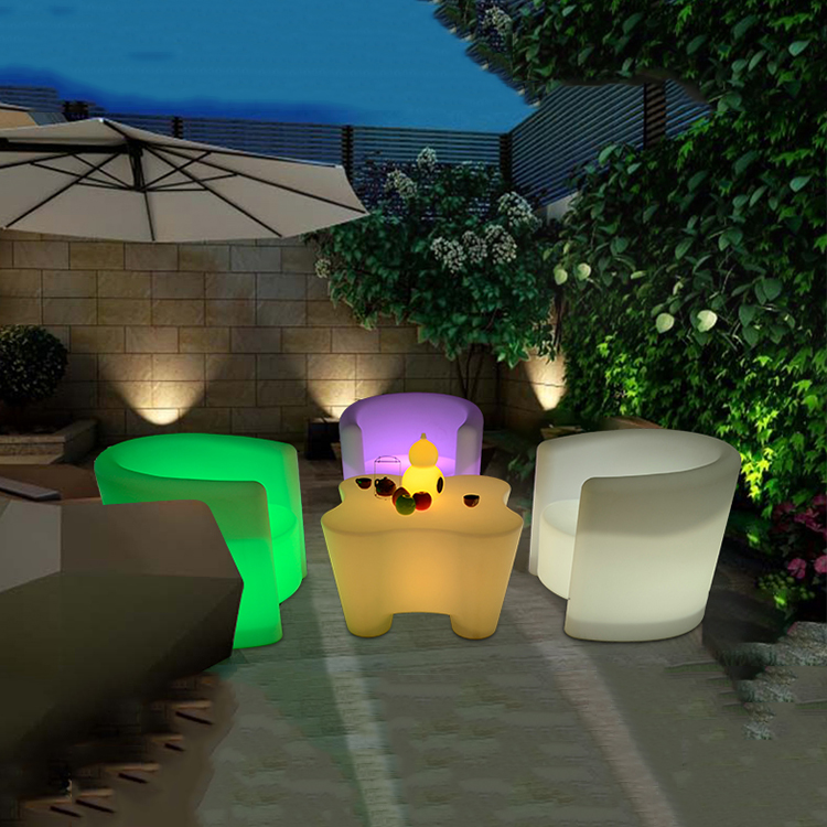 Waterproof 16 Colors Charging Decorative LED Garden Outdoor Furniture Set Glow Lighting Table and Chair for Garden Park Beach