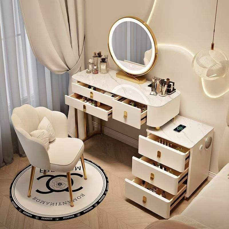 Modern Furniture Hotel Apartment Bedroom Set Adjustable Dressing Table With Mirror Wooden Make up Table With Led Light