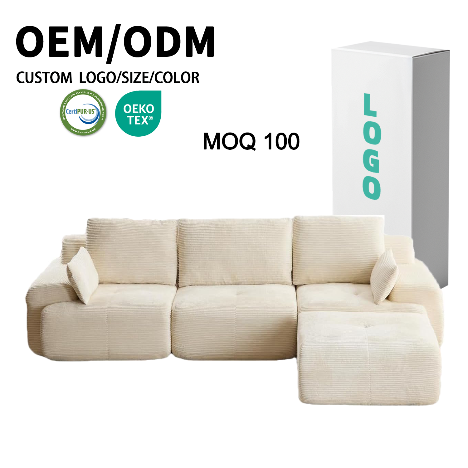 Factory Custom Modular L-Shape Modular Sectional Foam Sofa Set Furniture MOQ100 Vacuum Package Compressed Sponge Sectional Sofa