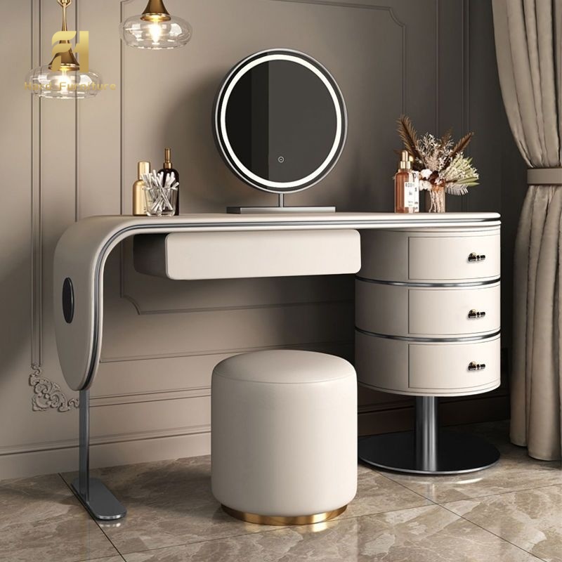 Custom Light Luxury Bedroom Furniture High Quality Wooden Dressing Table Set Smart LED Makeup Mirror Vanity Table With Drawers